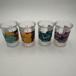 Vintage Rocky and Bullwinkle BAMA Jelly Jar Glasses Set of 4 Boris Natasha 1-4